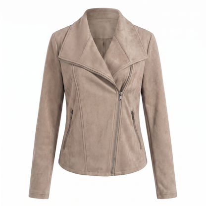 Corinna | Chaqueta Biker de Efecto Ante con Cremallera Asimétrica