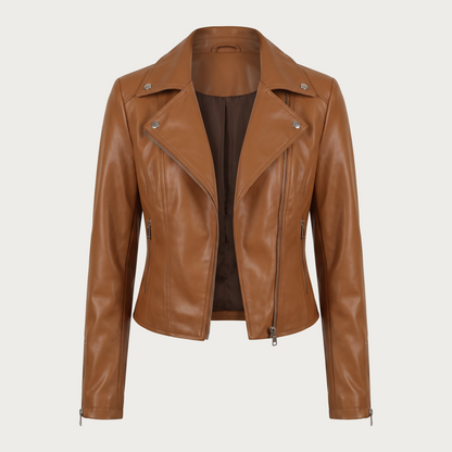 Fabiola | Chaqueta Biker Color Camel con Solapas Amplias