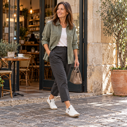 Mujer llevando MILA | Zapatillas Ortopédicas en una escena lifestyle