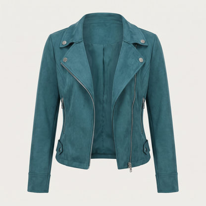 Lia | Chaqueta Corta Efecto Ante con Cremallera Asimétrica