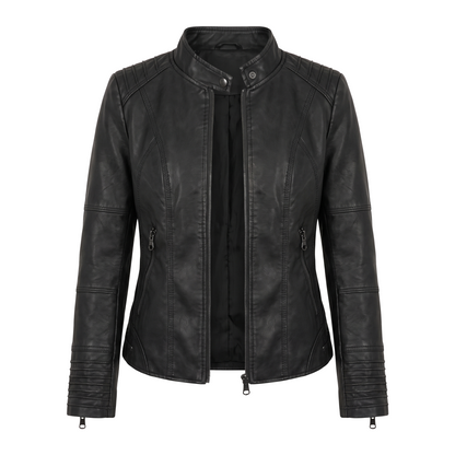 Graziana | Chaqueta Biker con Cuello Mao y Hombros Acolchados
