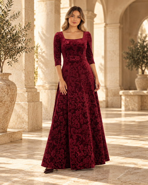 Florence | Vestido Largo Floral con Escote Cuadrado — Maison Millenium