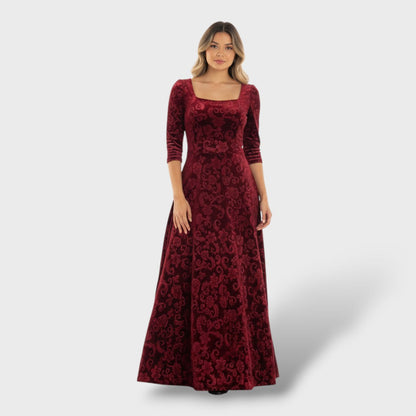 Vestido Maxi Floral Cuello Cuadrado Elegante