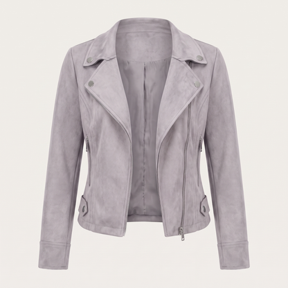 Lia | Chaqueta Corta Efecto Ante con Cremallera Asimétrica