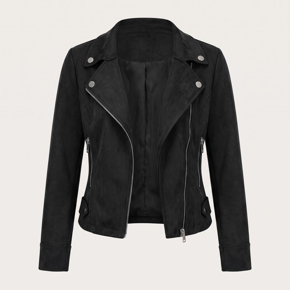Lia | Chaqueta Corta Efecto Ante con Cremallera Asimétrica