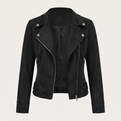 Lia | Chaqueta Corta Efecto Ante con Cremallera Asimétrica