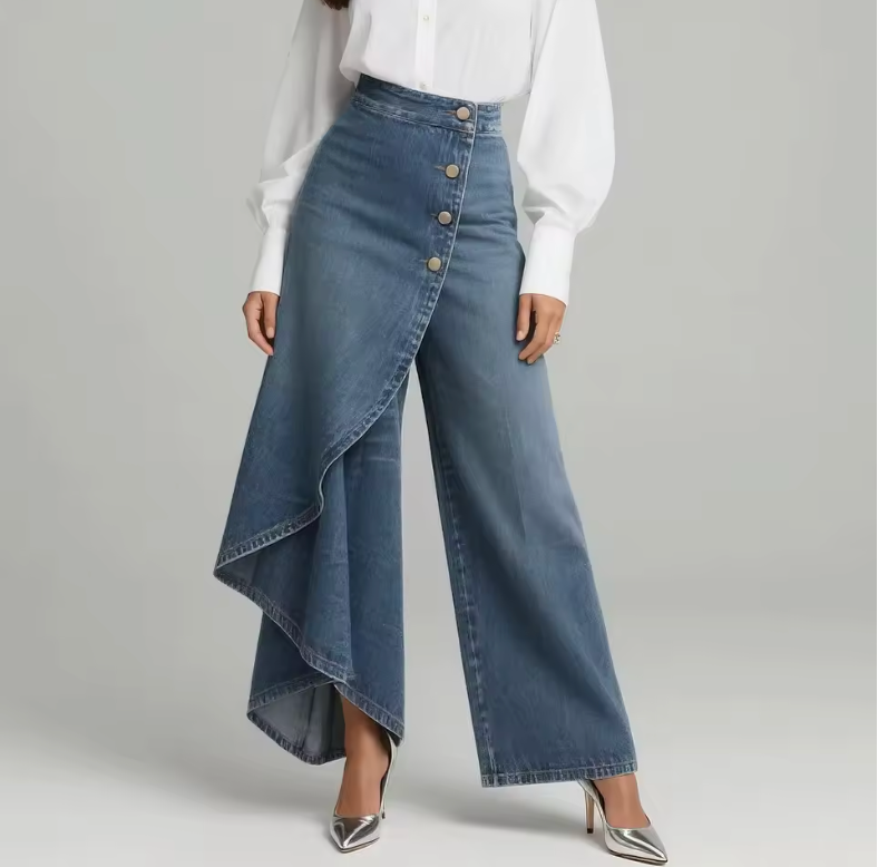 Marcella · Pantaloni palazzo denim asimmetrici