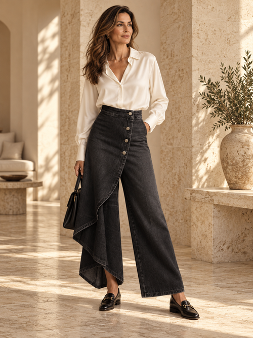 Marcella · Pantaloni palazzo denim asimmetrici