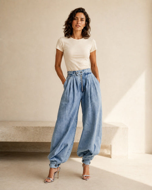 Iolanda · Pantaloni in tela di jeans raffinati