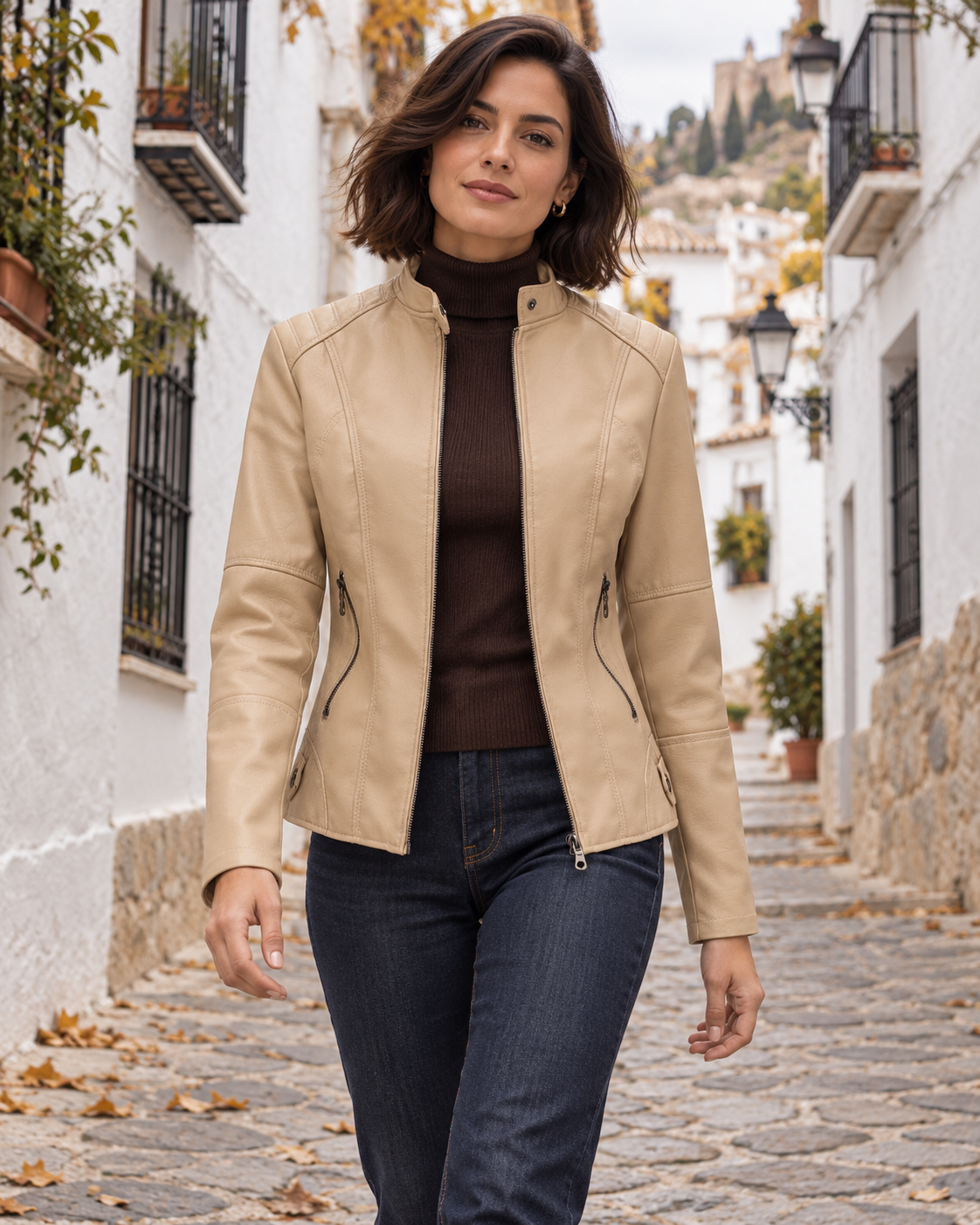 Romina | Chaqueta beige en estilismo otoñal