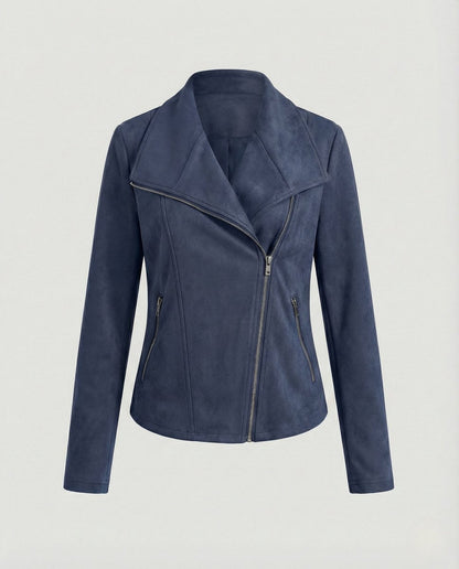 Corinna | Chaqueta Biker de Efecto Ante con Cremallera Asimétrica