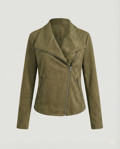 Corinna | Chaqueta Biker de Efecto Ante con Cremallera Asimétrica