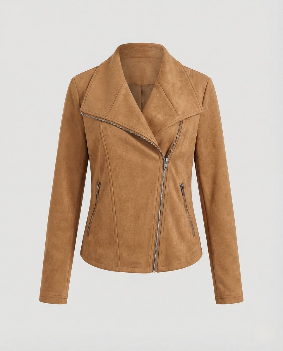 Corinna | Chaqueta Biker de Efecto Ante con Cremallera Asimétrica