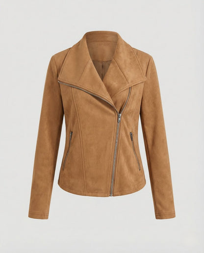 Corinna | Chaqueta Biker de Efecto Ante con Cremallera Asimétrica