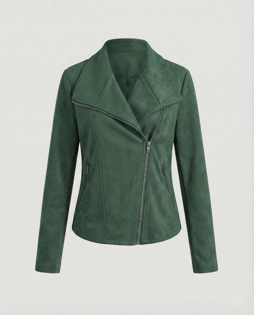 Corinna | Chaqueta Biker de Efecto Ante con Cremallera Asimétrica
