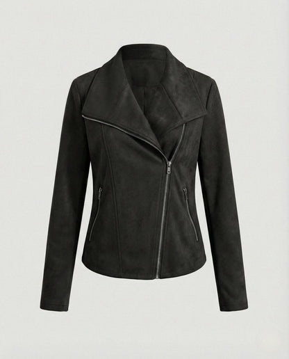 Corinna | Chaqueta Biker de Efecto Ante con Cremallera Asimétrica