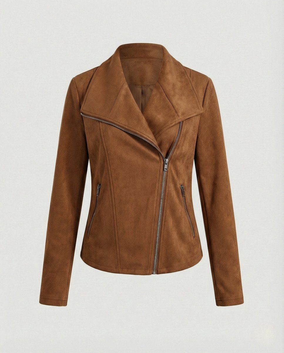 Corinna | Chaqueta Biker de Efecto Ante con Cremallera Asimétrica
