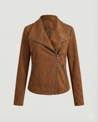 Corinna | Chaqueta Biker de Efecto Ante con Cremallera Asimétrica