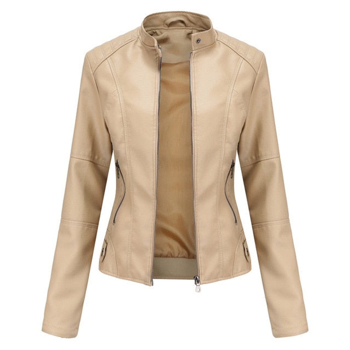 Romina | Chaqueta Biker Refinada con Cuello Mao