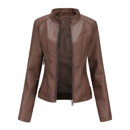 Romina | Chaqueta Biker Refinada con Cuello Mao