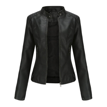 Romina | Chaqueta Biker Refinada con Cuello Mao
