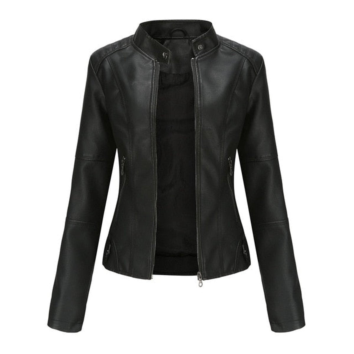 Romina | Chaqueta Biker Refinada con Cuello Mao