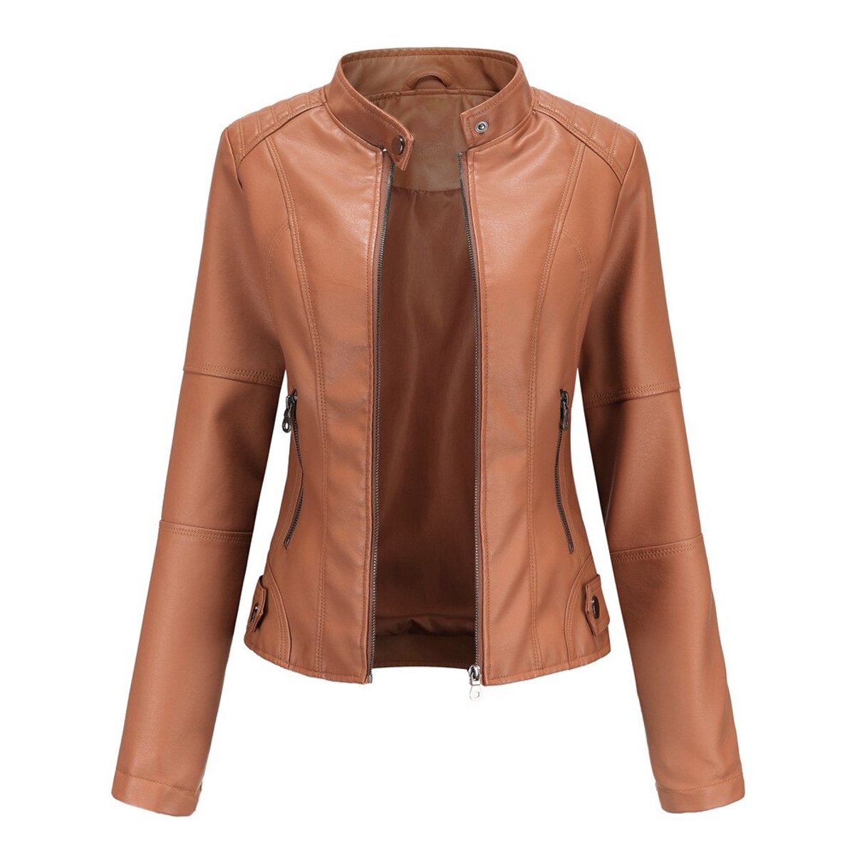 Romina | Chaqueta Biker Refinada con Cuello Mao